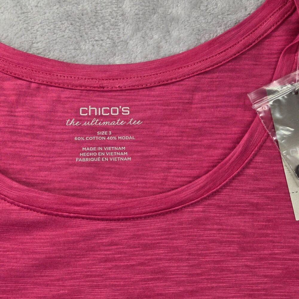 NWT Chico's The Ultimate Tee Women's 3 XL 16 18 Bright Pink 3/4 Roll Tab Sleeve - Picture 4 of 4